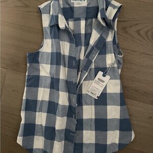 NWT SPORTING LIFE button down blue and white checkered shirt, never worn (M)